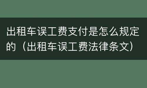 出租车误工费支付是怎么规定的（出租车误工费法律条文）