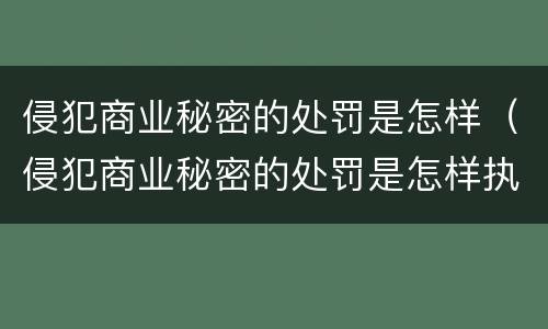 侵犯商业秘密的处罚是怎样（侵犯商业秘密的处罚是怎样执行的）