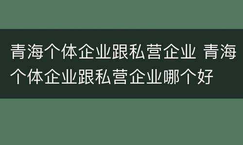 青海个体企业跟私营企业 青海个体企业跟私营企业哪个好