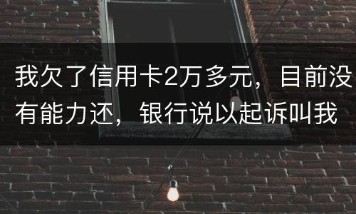 我欠了信用卡2万多元，目前没有能力还，银行说以起诉叫我带上律师费50