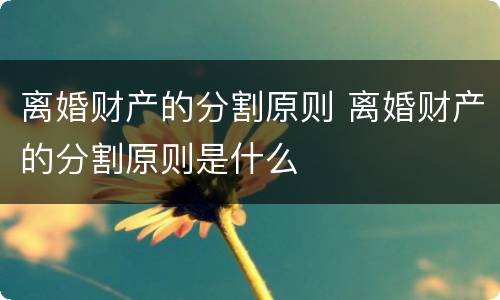 离婚财产的分割原则 离婚财产的分割原则是什么