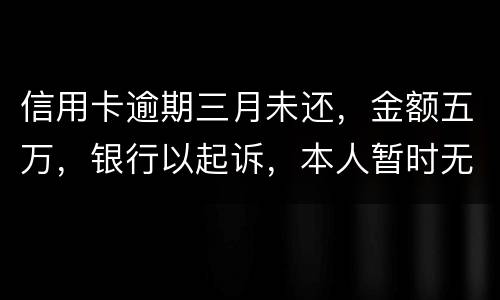信用卡逾期三月未还，金额五万，银行以起诉，本人暂时无偿还能力