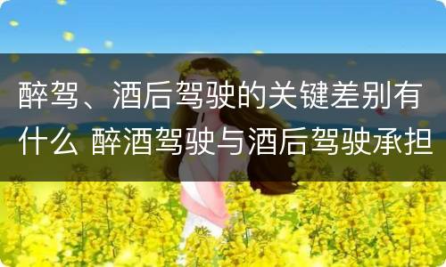 醉驾、酒后驾驶的关键差别有什么 醉酒驾驶与酒后驾驶承担的法律责任有何区别?
