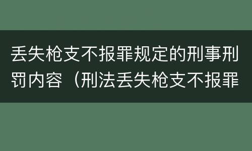 丢失枪支不报罪规定的刑事刑罚内容（刑法丢失枪支不报罪）