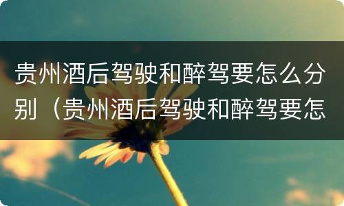 贵州酒后驾驶和醉驾要怎么分别（贵州酒后驾驶和醉驾要怎么分别处罚）