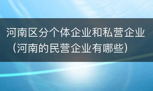 河南区分个体企业和私营企业（河南的民营企业有哪些）
