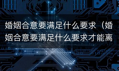 婚姻合意要满足什么要求（婚姻合意要满足什么要求才能离婚）
