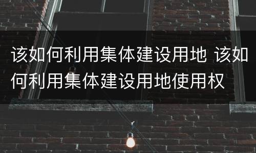该如何利用集体建设用地 该如何利用集体建设用地使用权