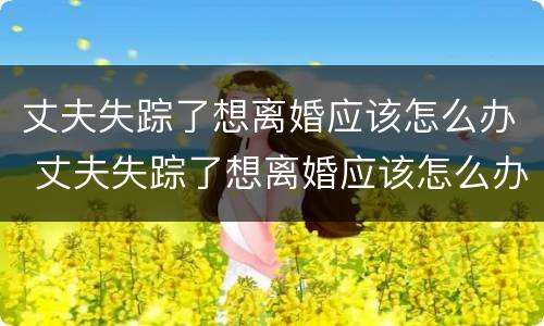 丈夫失踪了想离婚应该怎么办 丈夫失踪了想离婚应该怎么办理