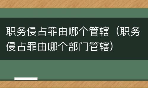 职务侵占罪由哪个管辖（职务侵占罪由哪个部门管辖）
