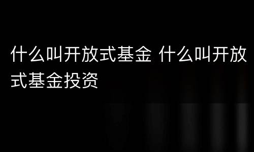 什么叫开放式基金 什么叫开放式基金投资