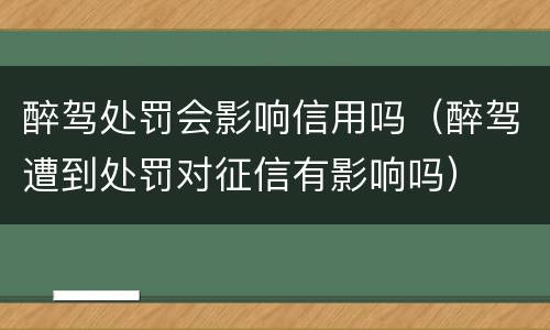 醉驾处罚会影响信用吗（醉驾遭到处罚对征信有影响吗）