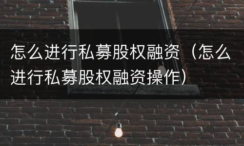 怎么进行私募股权融资（怎么进行私募股权融资操作）
