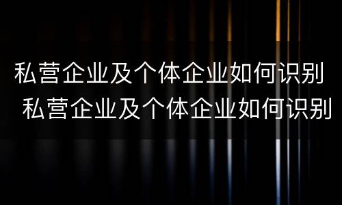 私营企业及个体企业如何识别 私营企业及个体企业如何识别出来