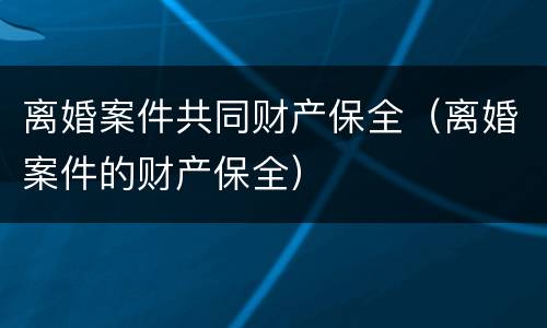 离婚案件共同财产保全（离婚案件的财产保全）