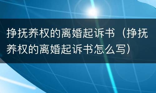 挣抚养权的离婚起诉书（挣抚养权的离婚起诉书怎么写）