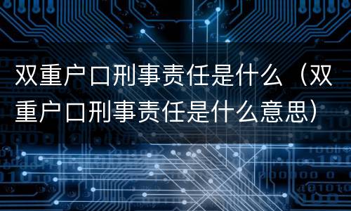 双重户口刑事责任是什么（双重户口刑事责任是什么意思）