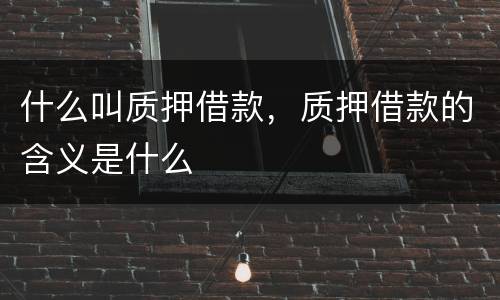 什么叫质押借款，质押借款的含义是什么