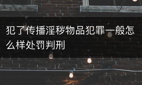 犯了传播淫秽物品犯罪一般怎么样处罚判刑
