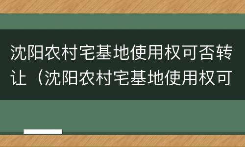 沈阳农村宅基地使用权可否转让（沈阳农村宅基地使用权可否转让给子女）