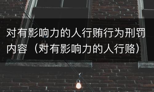 对有影响力的人行贿行为刑罚内容（对有影响力的人行赂）