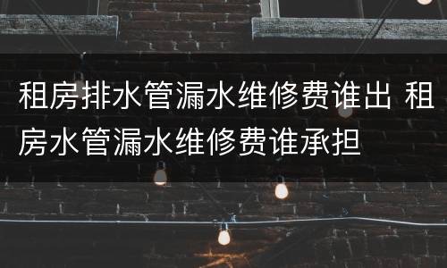 租房排水管漏水维修费谁出 租房水管漏水维修费谁承担
