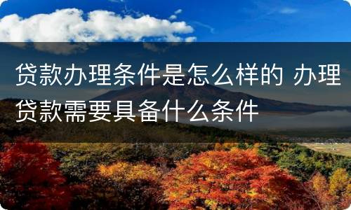 贷款办理条件是怎么样的 办理贷款需要具备什么条件