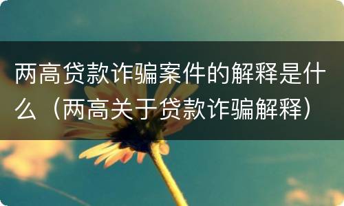 两高贷款诈骗案件的解释是什么（两高关于贷款诈骗解释）