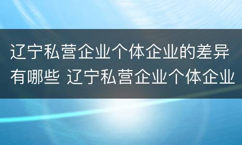 辽宁私营企业个体企业的差异有哪些 辽宁私营企业个体企业的差异有哪些呢