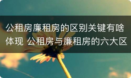 公租房廉租房的区别关键有啥体现 公租房与廉租房的六大区别