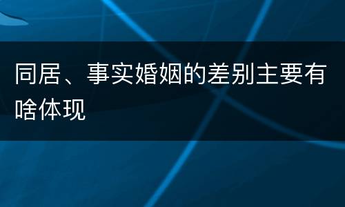 同居、事实婚姻的差别主要有啥体现