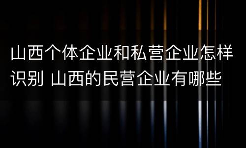 山西个体企业和私营企业怎样识别 山西的民营企业有哪些
