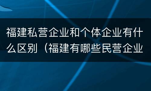 福建私营企业和个体企业有什么区别（福建有哪些民营企业）