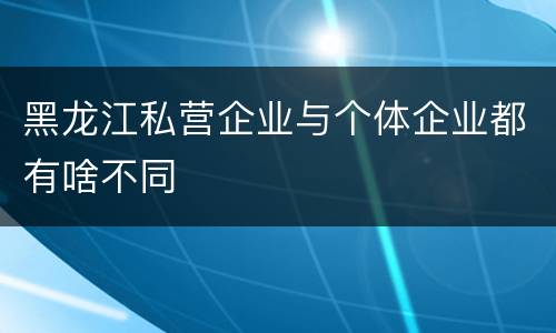 黑龙江私营企业与个体企业都有啥不同