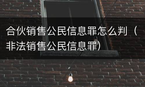 合伙销售公民信息罪怎么判（非法销售公民信息罪）