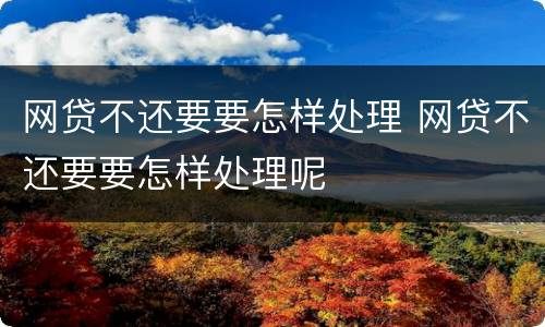 网贷不还要要怎样处理 网贷不还要要怎样处理呢