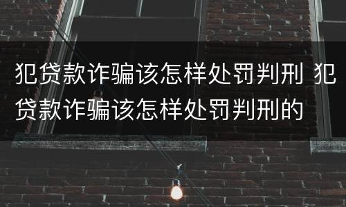 犯贷款诈骗该怎样处罚判刑 犯贷款诈骗该怎样处罚判刑的