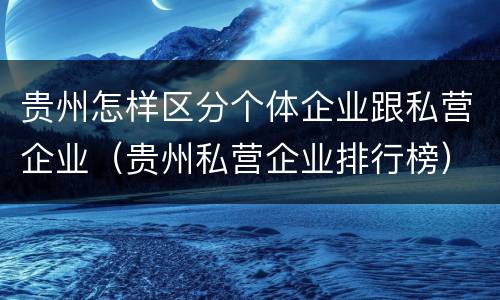 贵州怎样区分个体企业跟私营企业（贵州私营企业排行榜）