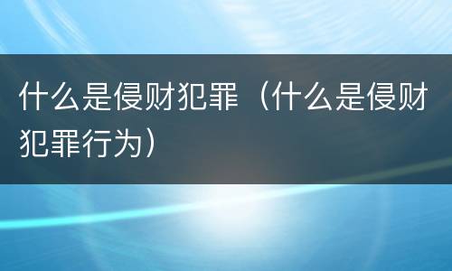什么是侵财犯罪（什么是侵财犯罪行为）
