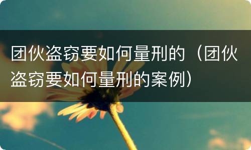 团伙盗窃要如何量刑的（团伙盗窃要如何量刑的案例）