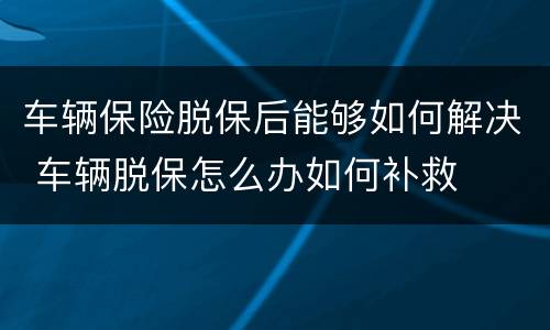 车辆保险脱保后能够如何解决 车辆脱保怎么办如何补救