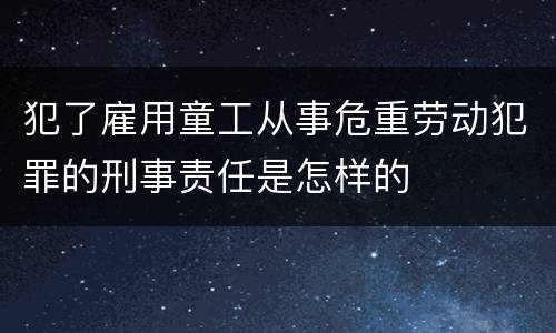 犯了雇用童工从事危重劳动犯罪的刑事责任是怎样的