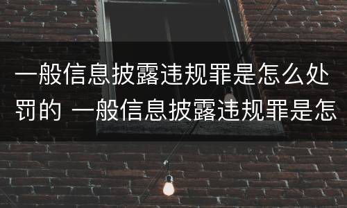 一般信息披露违规罪是怎么处罚的 一般信息披露违规罪是怎么处罚的呢