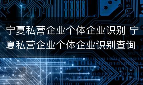 宁夏私营企业个体企业识别 宁夏私营企业个体企业识别查询