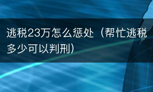 逃税23万怎么惩处（帮忙逃税多少可以判刑）