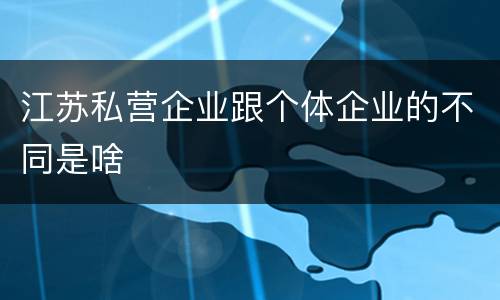 江苏私营企业跟个体企业的不同是啥