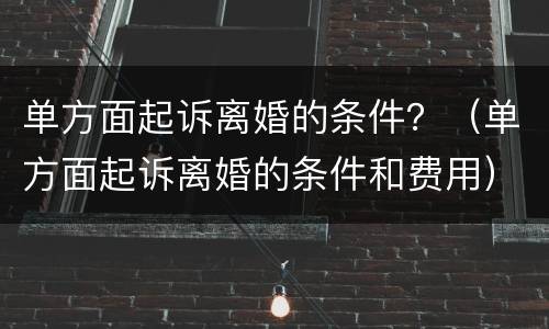 单方面起诉离婚的条件？（单方面起诉离婚的条件和费用）