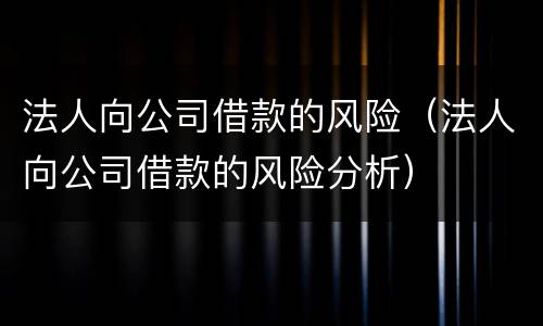 法人向公司借款的风险（法人向公司借款的风险分析）