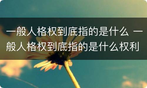 一般人格权到底指的是什么 一般人格权到底指的是什么权利