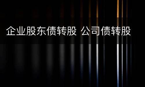 企业股东债转股 公司债转股
